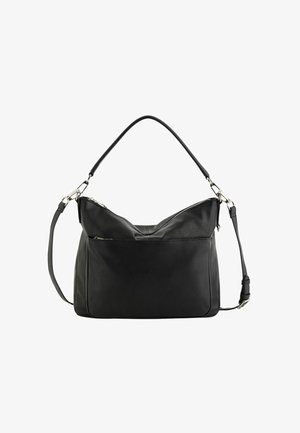 Schwarze Ledertasche mit Reißverschluss, Fronttasche und verstellbarem Schulterriemen, entworfen für den täglichen Gebrauch.