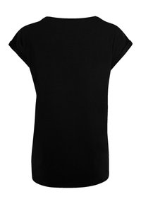 Black short-sleeve t-shirt with a round neckline, curved hem, and soft cotton material. Simple, unadorned design without visible logos or patterns.