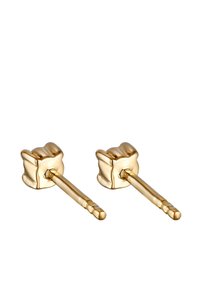 Boucles d'oreilles en or avec un design texturé et abstrait, dotées de fermoirs droits courts. Fini lisse avec un aspect doré brillant.