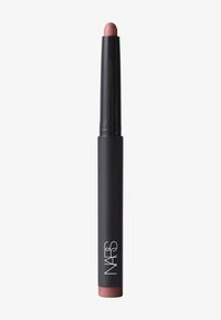 NARS leppekrayonk med en matt svart kropp og avrundet rosa metallspiss. Designet er slankt, sylinderformet, med en vridbar mekanisme for påføring.