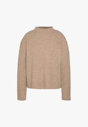 Schott, RIBBED KNIT SWEATER WITH A STAND-UP COLLAR - Pullover - marron