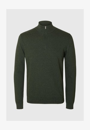 Selected Homme SLHBERG HALF ZIP - Neule - forest nightdetail twist