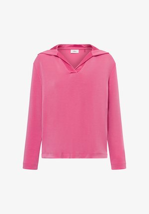 Roze hoodie met lange mouwen en een V-halslijn, in een casual pasvorm. Gemaakt van zachte stof en met een opgevouwen capuchon en geribde manchetten.