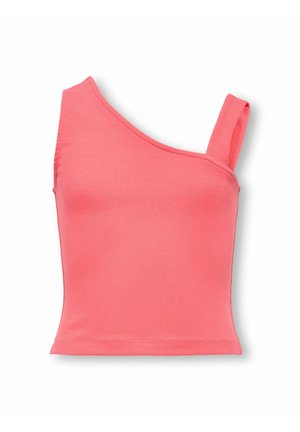 Top corto in maglia a costine color corallo con una spallina e scollo asimmetrico.