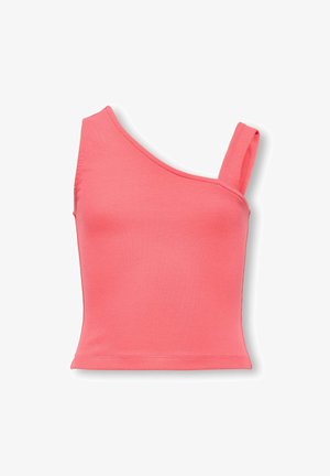 Top corto in maglia a costine color corallo con una spallina e scollo asimmetrico.