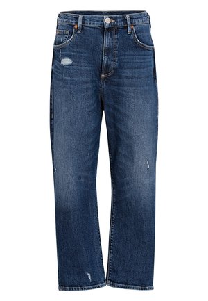 Blauwe denim jeans met een relaxed fit, voorzien van zichtbare slijtage, een vijf-pocket ontwerp en een knoopsluiting in de taille.