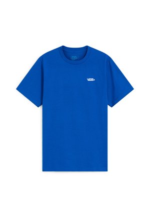T-shirt Vans blu a maniche corte con piccolo logo Vans bianco sul petto sinistro e scollo tondo.