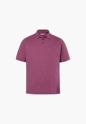 Herren-Poloshirt mit kurzen Ärmeln in gedämpftem Violett mit drei Knöpfen und Kragen, mit einem dezenten bestickten Logo auf der Brust.