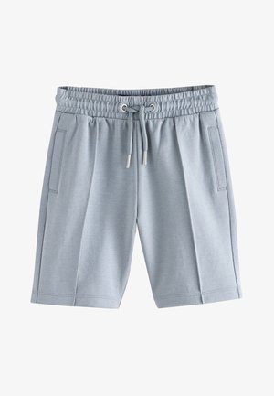 Hellgraue lässige Shorts mit elastischem Bund und Kordelzug, seitlichen Taschen und abgesteppten Details.