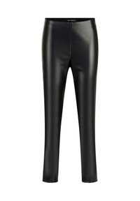 Leggings de imitación cuero negro con una textura suave, diseño ajustado y una cinturilla sencilla. Sin costuras visibles ni adornos.