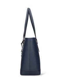 Borsa a tracolla in pelle blu navy con forma strutturata, tracolla regolabile e cuciture a contrasto lungo le cuciture.