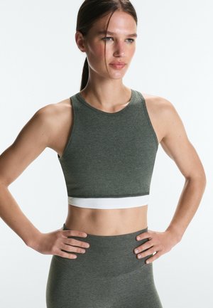 OYSHO, COLOUR CONTRAST HALTER TANK TOP - Top - dark grey melange