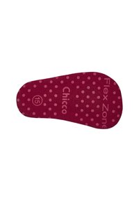 Plantilla flexible con un patrón de puntos rosas, que presenta la marca "Flex Zone" y "Chicco". Tela texturizada para un mejor agarre y confort.
