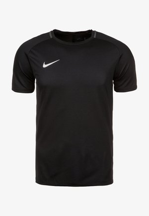 Zwart sportief T-shirt met korte mouwen en ronde hals, met wit Nike-logo op de rechterbovenkant van de borst.