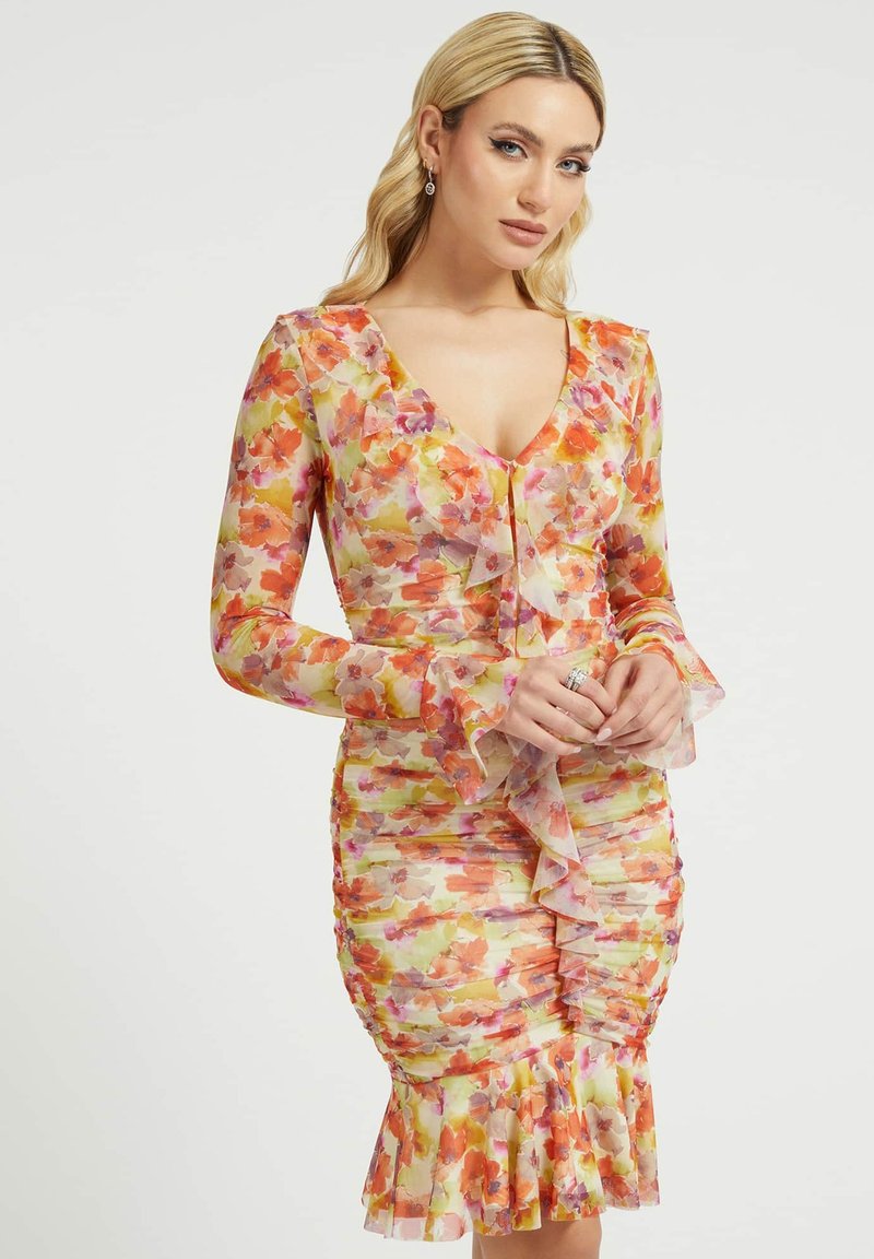 Guess MIT BLUMENPRINT Robe fourreau blumenmuster orange/orange