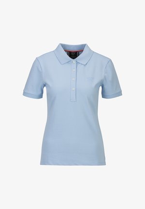 Hellblaues Poloshirt mit kurzen Ärmeln, Kragen, 4-Knopfleiste und dezentem Sticklogo auf der linken Brust.