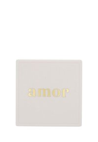 Square light pink box with a smooth texture, featuring the word "amor" in gold foil lettering on the front. Simple and elegant design.