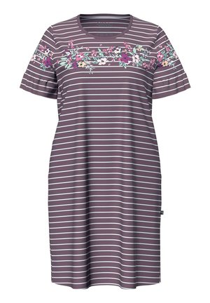 Ulla Popken, FLORAL STRIPE SHORT SLEEVE NIGHTGOWN - Camicia da notte - earth