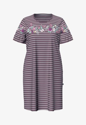 Ulla Popken, FLORAL STRIPE SHORT SLEEVE NIGHTGOWN - Camicia da notte - earth