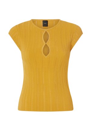 Top giallo a coste con maniche corte, caratterizzato da un'apertura a forma di chiave sul colletto. Realizzato in un tessutoTexturato con una vestibilità attillata.