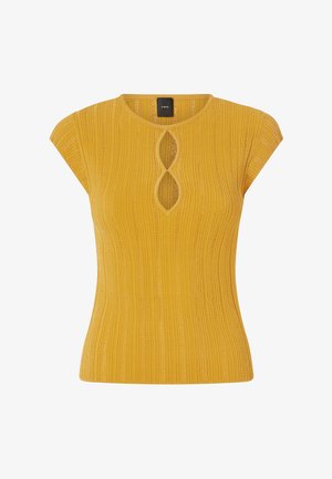 Top giallo a coste con maniche corte, caratterizzato da un'apertura a forma di chiave sul colletto. Realizzato in un tessutoTexturato con una vestibilità attillata.