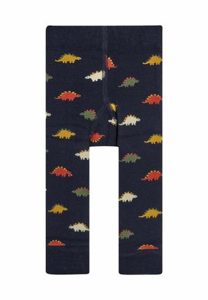 Tengerés leggings, amelyen színes dinoszauruszok mintázata látható sárga, piros, zöld és fehér színekben. Puha, rugalmas anyagból készült, elasztikus derékpánttal.