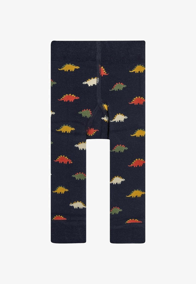 Námornické legíny s potiskem barevných dinosaurů v žluté, červené, zelené a bílé barvě. Vyrobeny z měkkého, pružného materiálu s elastickým pasem.