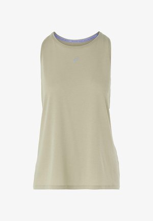 Jasnozielony, bezrękawnik sportowy z okrągłym dekoltem, charakteryzujący się minimalistycznym designem oraz subtelnym logo na piersi i kołnierzu.