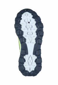 Schwarze Gummiaußensohle mit tiefen Rillen und weißer Zwischensohle. Sechseckige und diamantförmige Muster für besseren Halt. Abgerundetes Fersendesign.