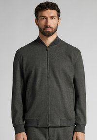 Grijze bomberjack met een gladde textuur, ritssluiting aan de voorkant, ribbelkraag en -manchetten, zijzakken en een slim fit ontwerp.