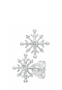 Hopeakukka korvakorut, joissa on keskuskivi ja useita kynttiläkoristeita, kiillotettu pinta ja geometriset muotoiluelementit.