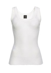 Top sin mangas blanco con cuello cuadrado y tirantes amplios. Hecho de un material texturizado, presenta una silueta ajustada y una etiqueta en el interior.