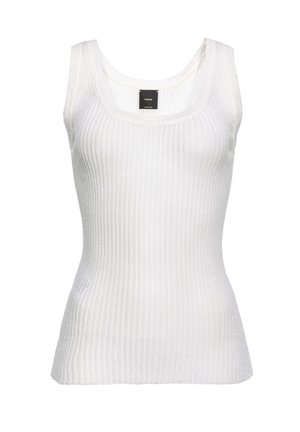 Top sin mangas blanco con cuello cuadrado y tirantes amplios. Hecho de un material texturizado, presenta una silueta ajustada y una etiqueta en el interior.