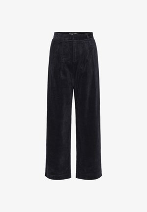 Zwarte corduroy wijde broek met hoge taille, voorzien van stoffen plooien en een gestructureerde afwerking.