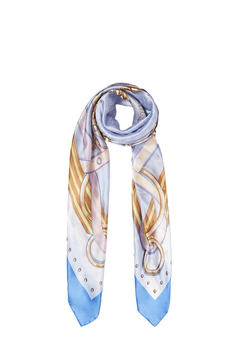 LIU JO Foulard Azzurro – Stampa Floreale, 100% Poliestere, 120x120 Cm, Accessorio Moda Donna