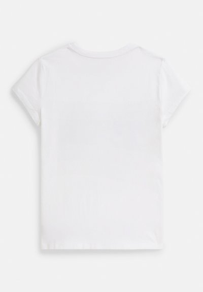 Απλό λευκό κοντομάνικο μπλουζάκι, απλωμένο επίπεδα, σε θέα από πίσω, με στρογγυλή λαιμόκοψη και χωρίς ορατά λογότυπα ή σχέδια.