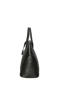 Borsa a tracolla in pelle nera con finitura testurizzata, forma affusolata, doppi manici e chiusura con zip argentata nella parte superiore.