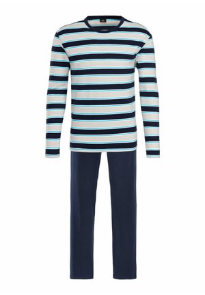 SET - Pyjama set - navy beige navy hellblau gestreift