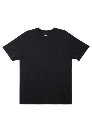 Black short-sleeve t-shirt in cotton, featuring a left chest pocket, crew neckline, and a relaxed fit with straight hem.