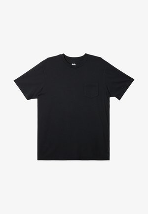 Black short-sleeve t-shirt in cotton, featuring a left chest pocket, crew neckline, and a relaxed fit with straight hem.