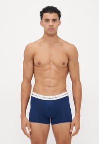Boxeri navy din bumbac cu un tiv alb pe care este inscripționat logo-ul "TOMMY HILFIGER". Design ajustat fără modele sau accente suplimentare.