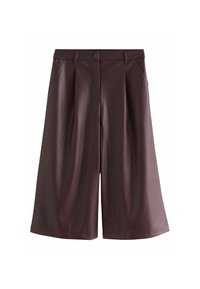 Bruine wijde nepleer shorts met frontzakken, riemlussen en een knoopsluiting.