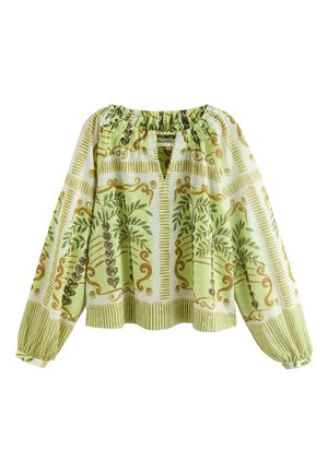 Next, REGULAR FIT - LONG SLEEVE NOTCH NECK TOP  . - Blusa - lime green