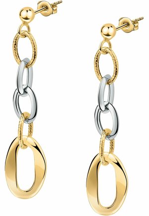 Ohrringe aus Gold und Silber mit verbundenen ovalen Formen, strukturierten Oberflächen und polierten Finishes, im Design mit Steckverschluss.