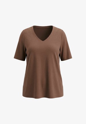 Ulla Popken, T-SHIRT, ZIERSTEINE, CLASSIC, V-AUSSCHNITT, HALBARM - T-shirt con stampa - brown