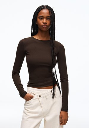 Bershka, LONG SLEEVE ROUND NECK - T-SHIRT - T-shirt à manches longues - dark brown