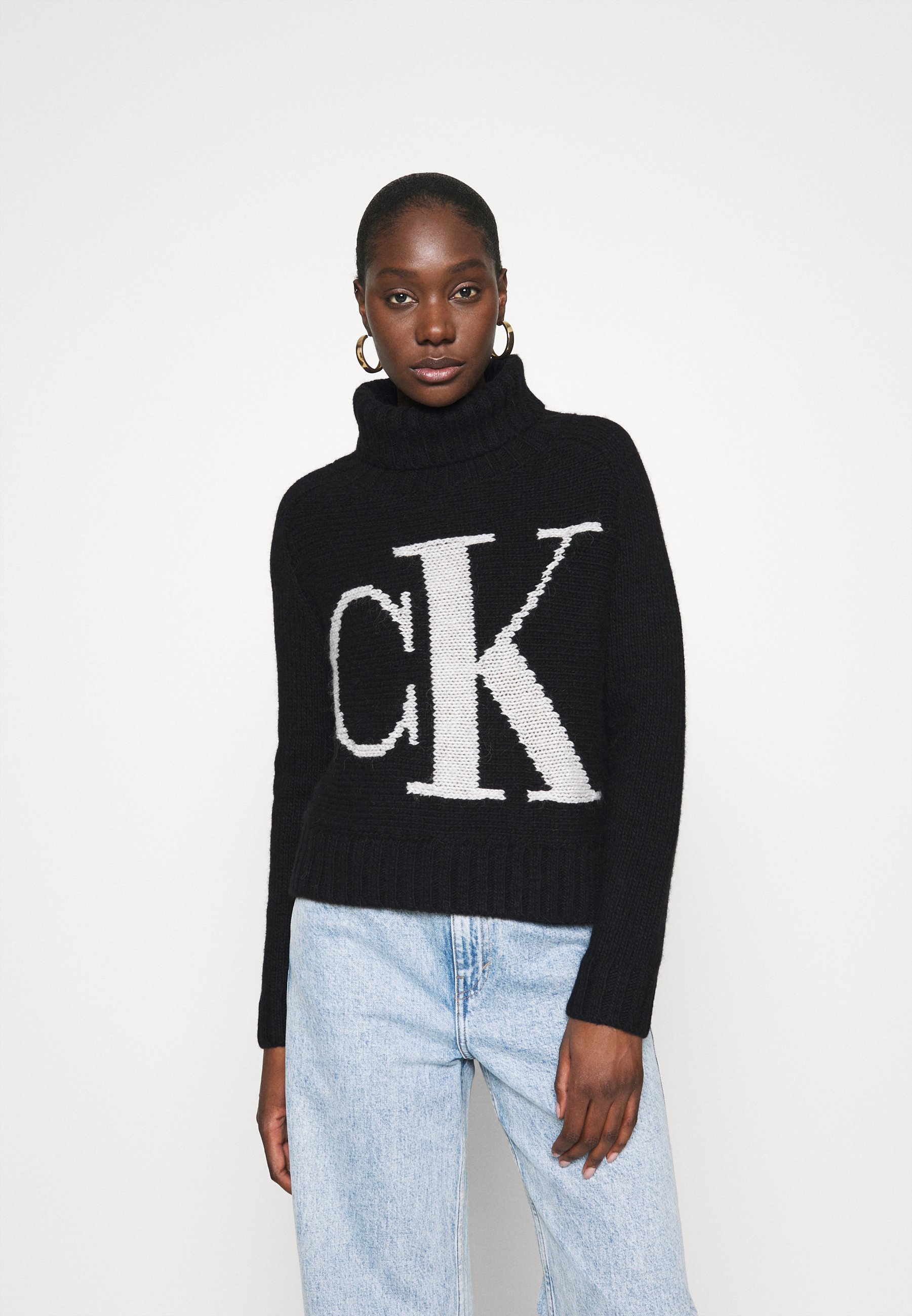 Calvin Klein Jeans Logo Roll Neck Jumper Black Zalando Co Uk