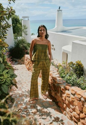 Next, TALL FIT - BRODERIE SQUARE WIDE LEG TROUSERS - Trousers - green
