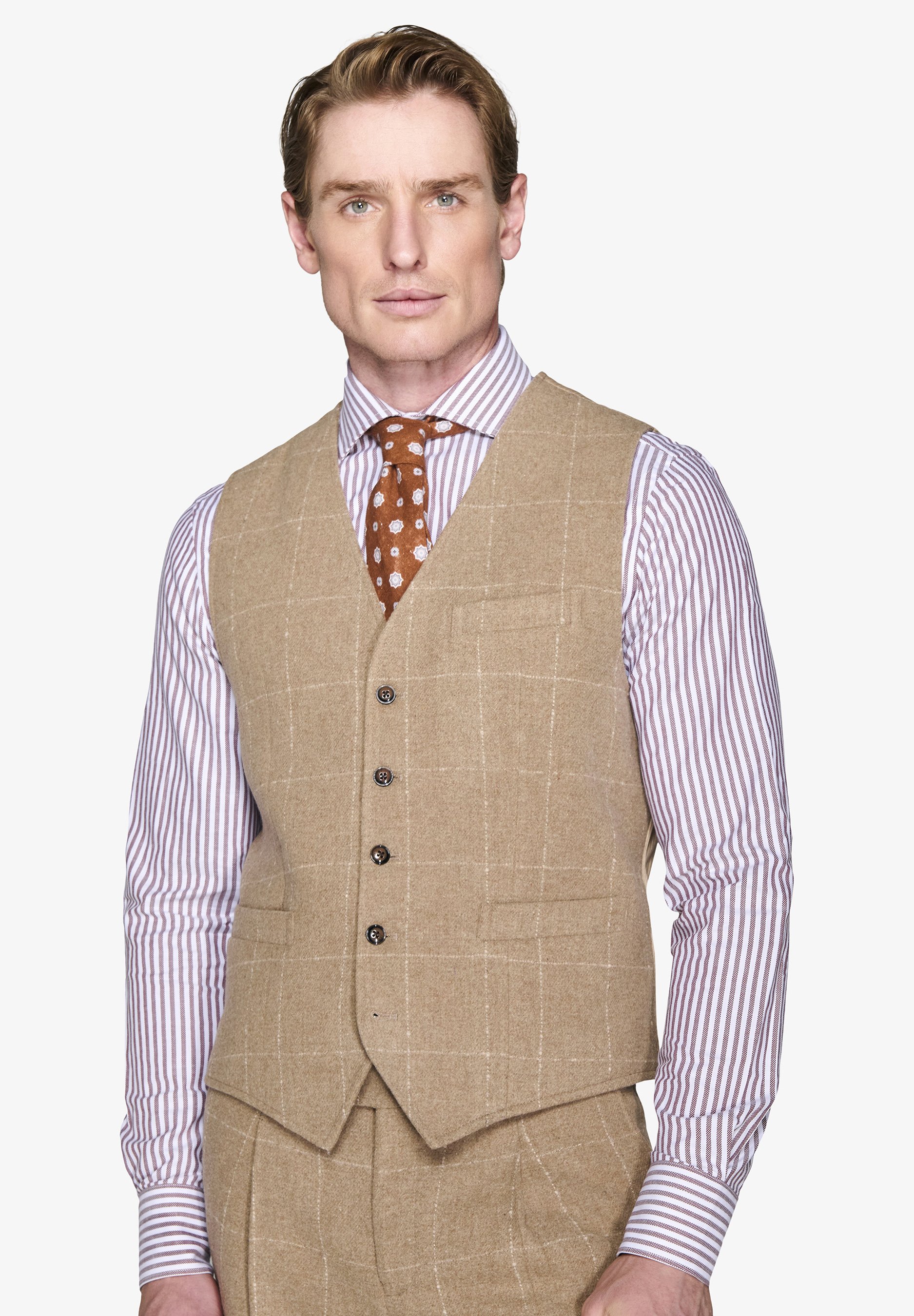 Dan John Gilet de costume camel checkered/camel