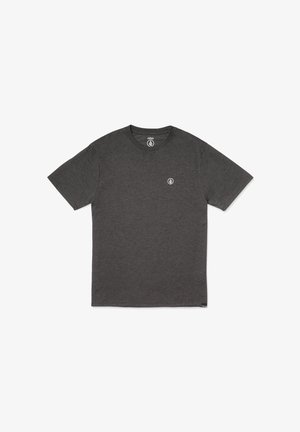 Dark gray short-sleeve t-shirt made of cotton with a crew neck. Features a small white logo on the left chest area.
